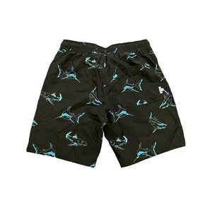 Maamgic Kids Swim Trunks Black Shark Print Elastic Waist Drawstring Size 10 12